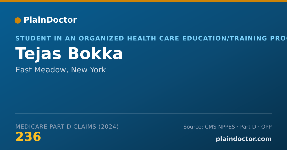 Shareable card for Tejas Bokka - Student in an Organized Health Care Education/Training Program, East Meadow, NY