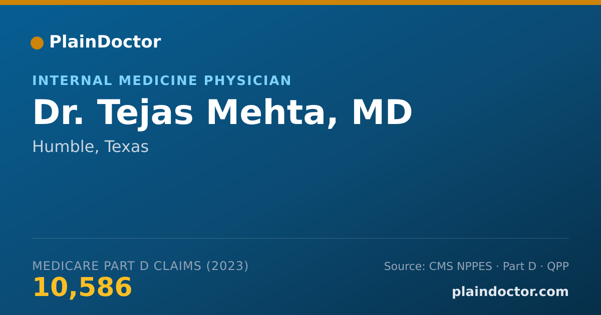 Shareable card for Tejas Mehta, MD - Internal Medicine Physician, Humble, TX
