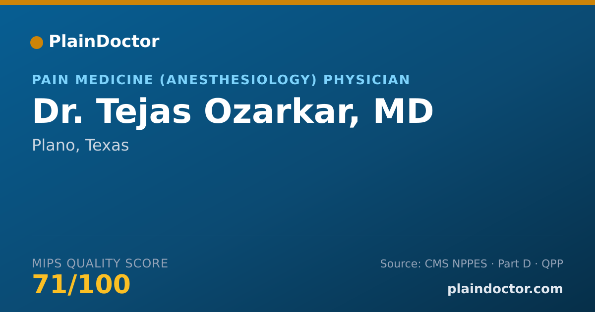 Shareable card for Tejas Ozarkar, MD - Pain Medicine (Anesthesiology) Physician, Plano, TX