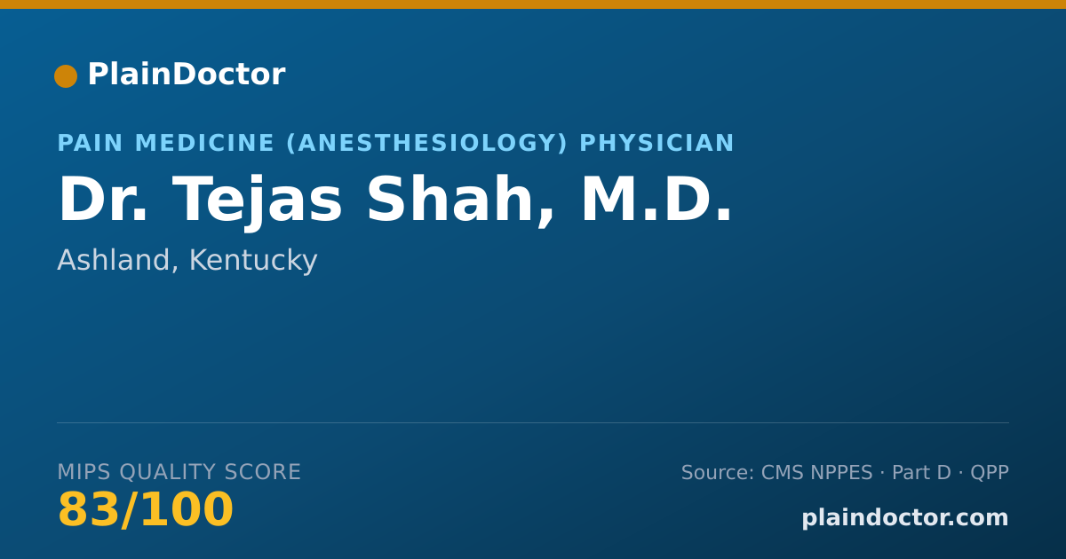Shareable card for Tejas Shah, M.D. - Pain Medicine (Anesthesiology) Physician, Ashland, KY