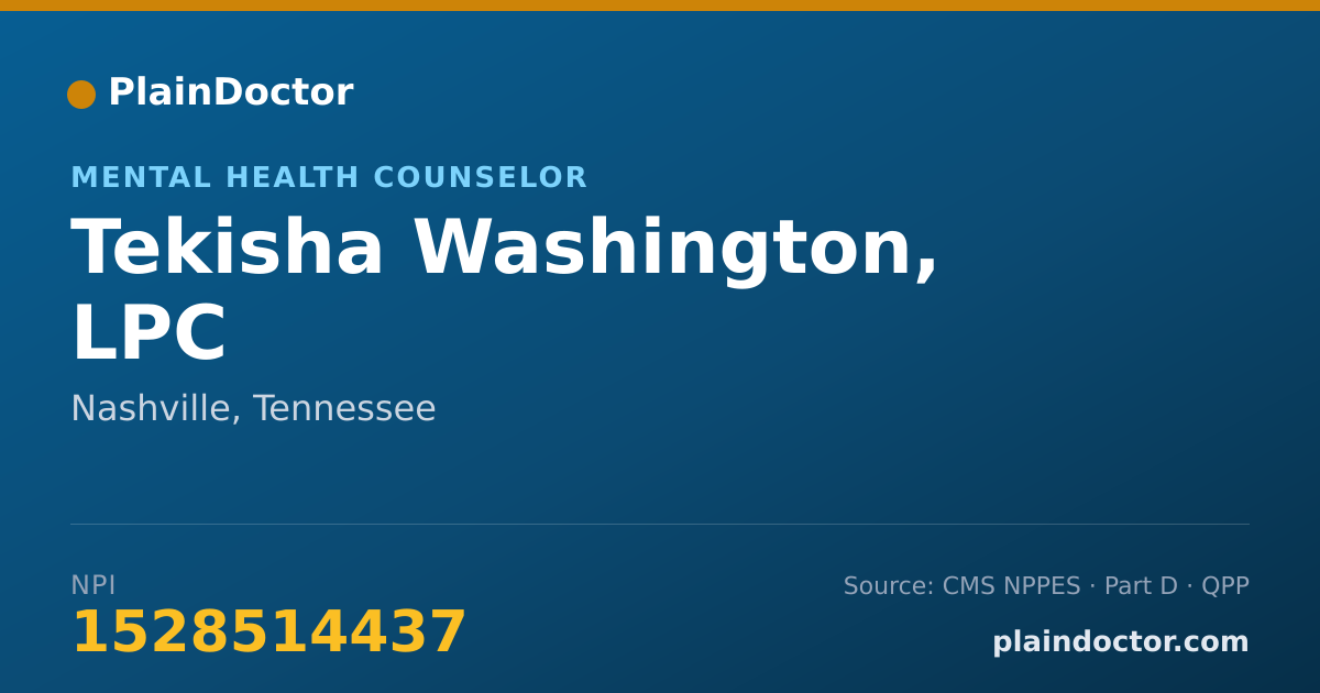 Shareable card for Tekisha Washington, LPC - Mental Health Counselor, Nashville, TN