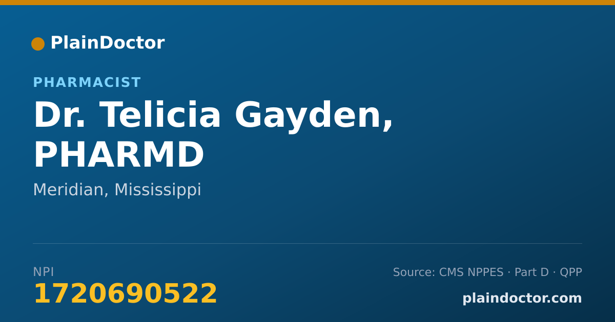 Shareable card for Telicia Gayden, PHARMD - Pharmacist, Meridian, MS