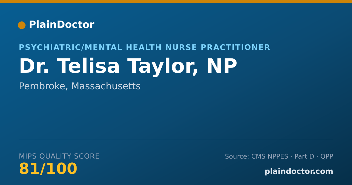 Shareable card for Telisa Taylor, NP - Psychiatric/Mental Health Nurse Practitioner, Pembroke, MA