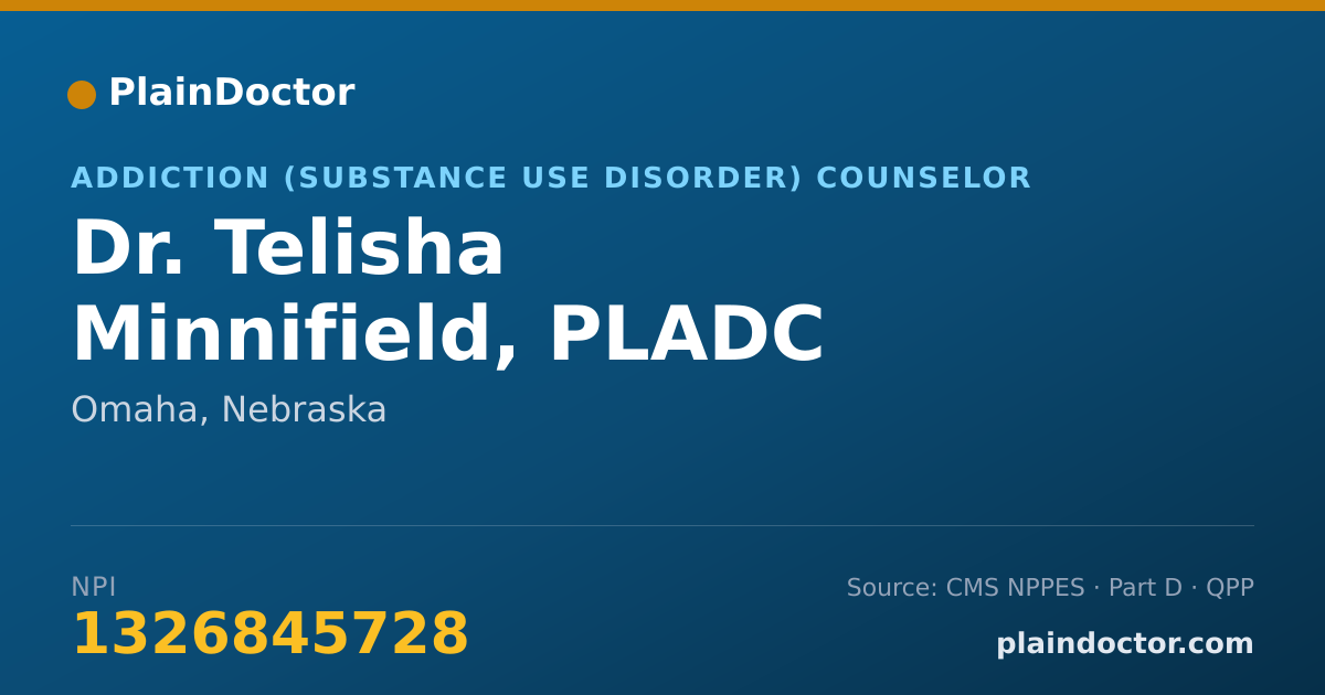 Shareable card for Telisha Minnifield, PLADC - Addiction (Substance Use Disorder) Counselor, Omaha, NE
