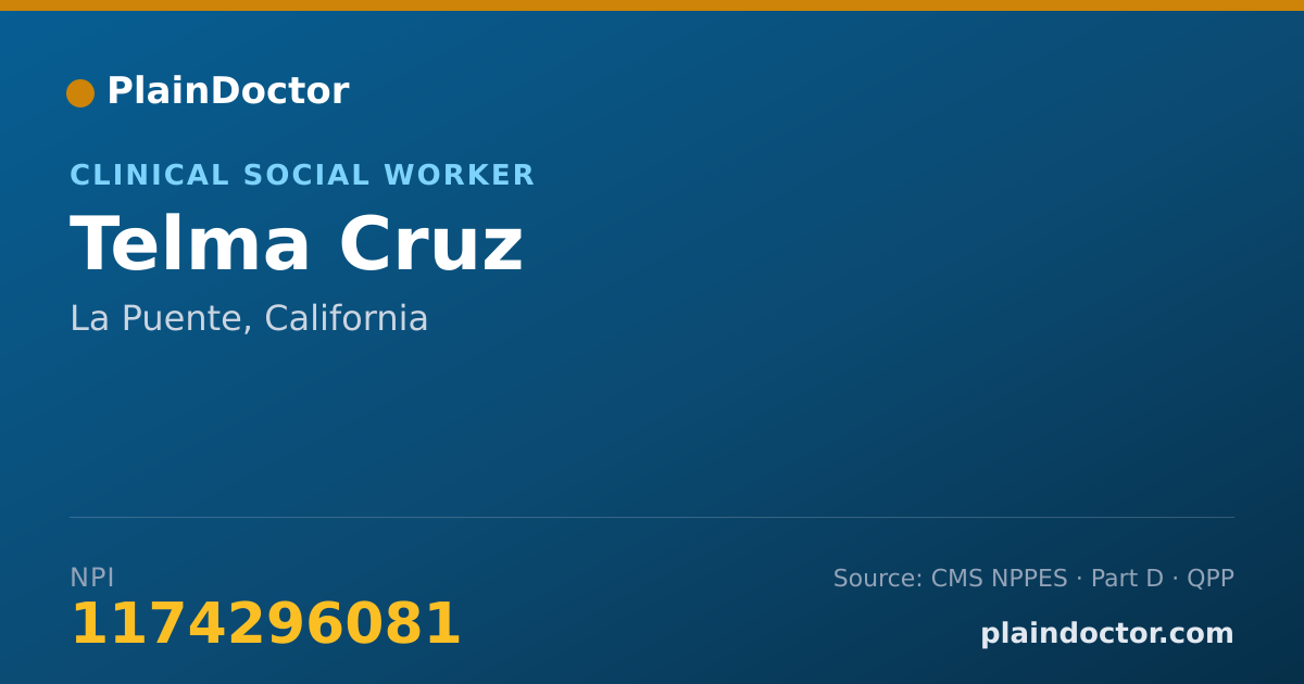 Shareable card for Telma Cruz - Clinical Social Worker, La Puente, CA