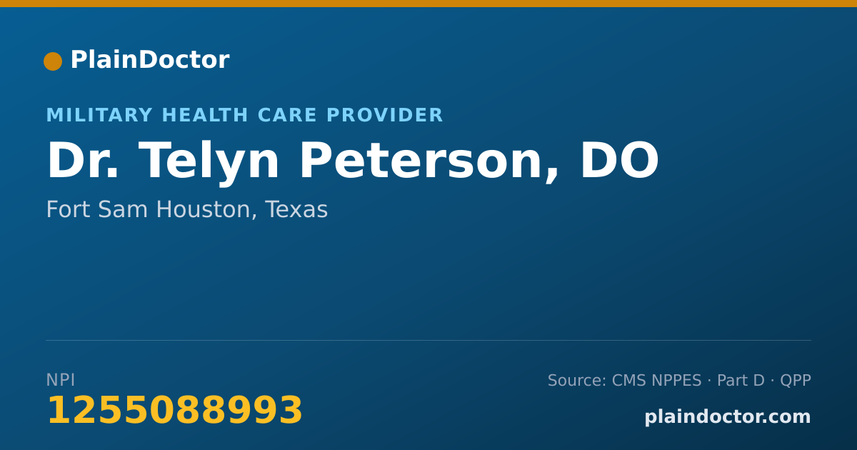 Shareable card for Telyn Peterson, DO - Military Health Care Provider, Fort Sam Houston, TX