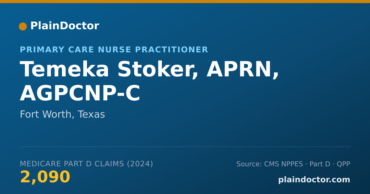 Shareable card for Temeka Stoker, APRN, AGPCNP-C - Adult Health Nurse Practitioner, Fort Worth, TX