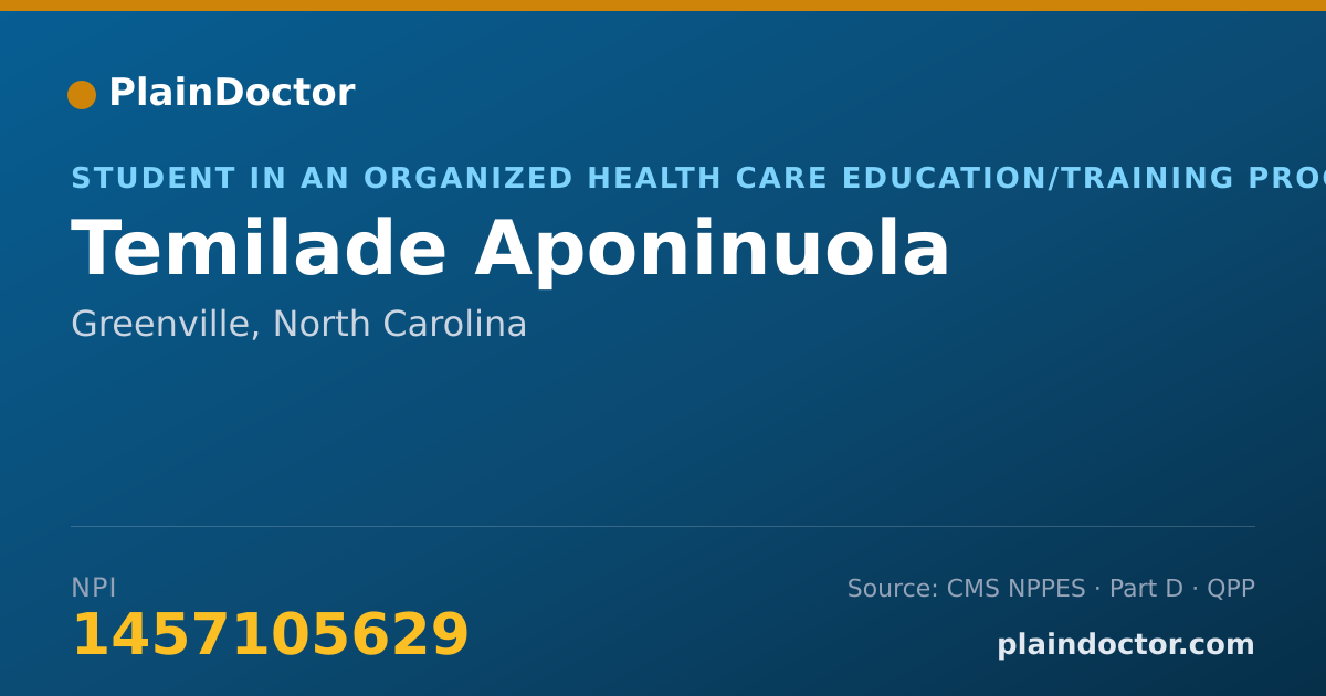 Shareable card for Temilade Aponinuola - Student in an Organized Health Care Education/Training Program, Greenville, NC