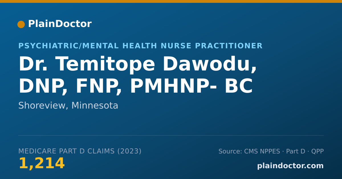Shareable card for Temitope Dawodu, DNP, FNP, PMHNP- BC - Psychiatric/Mental Health Nurse Practitioner, Shoreview, MN