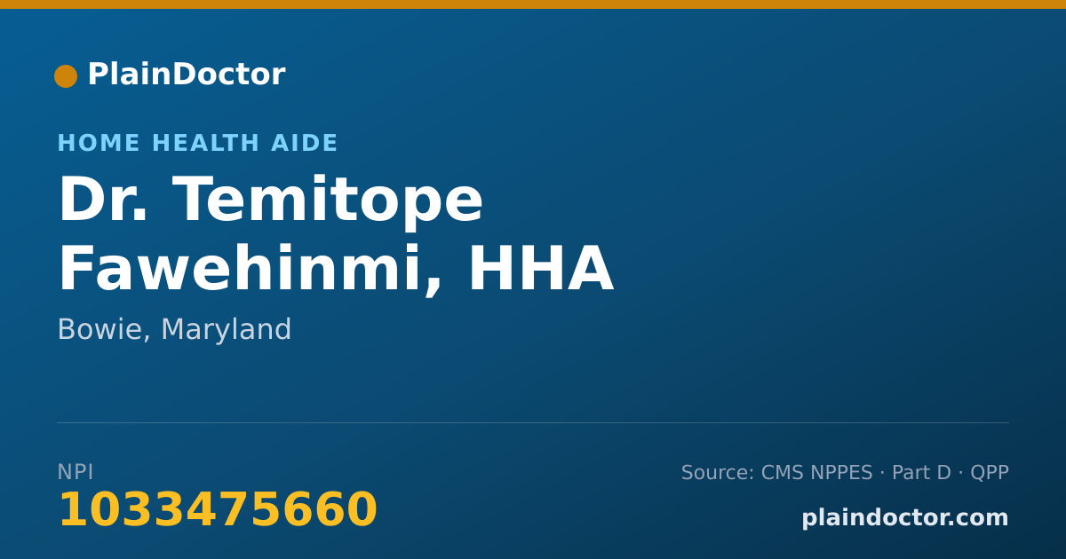 Shareable card for Temitope Fawehinmi, HHA - Home Health Aide, Bowie, MD