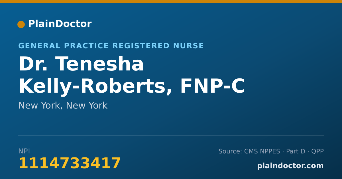 Shareable card for Tenesha Kelly-Roberts, FNP-C - General Practice Registered Nurse, New York, NY