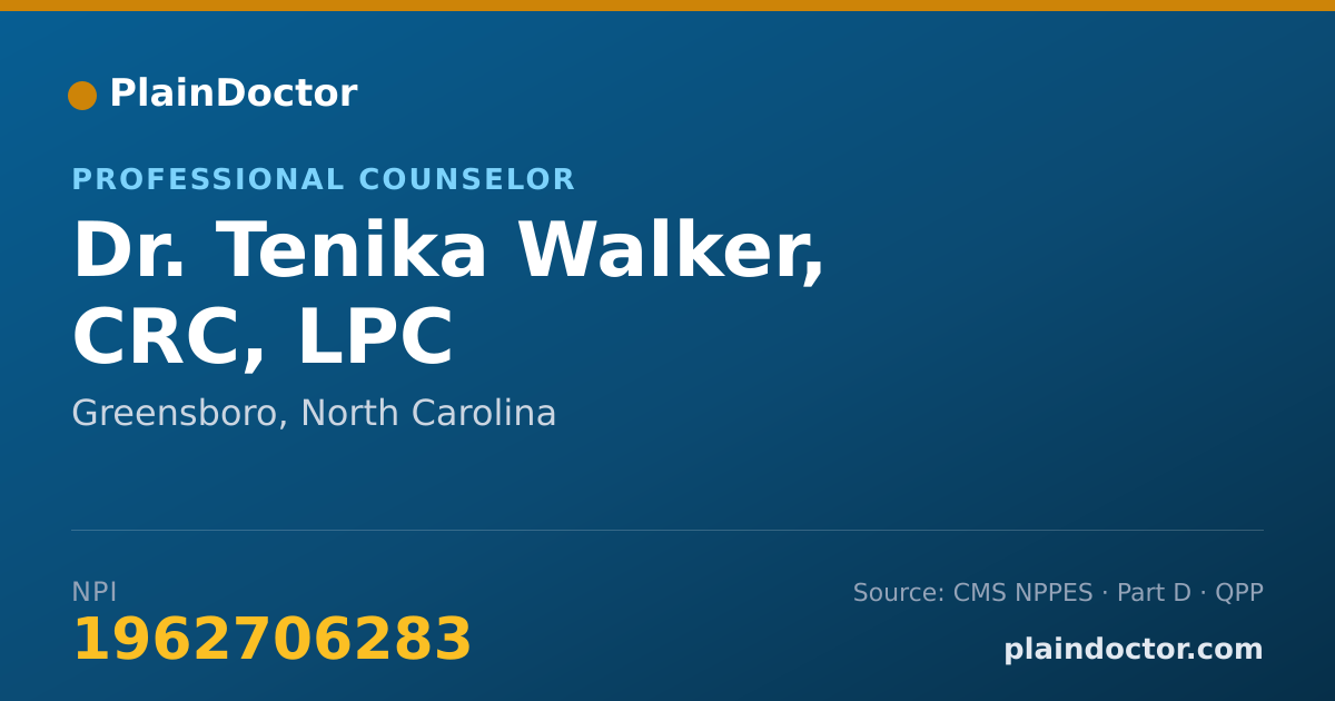 Shareable card for Tenika Walker, CRC, LPC - Professional Counselor, Greensboro, NC
