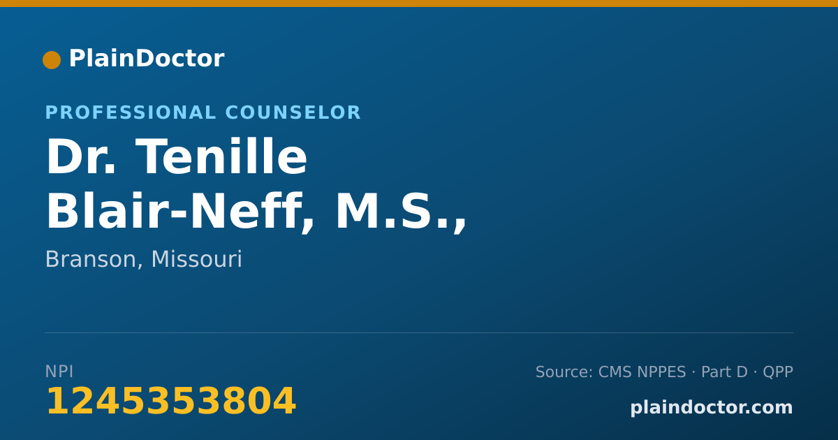 Shareable card for Tenille Blair-Neff, M.S., LCAT, ATR-BC - Professional Counselor, Branson, MO