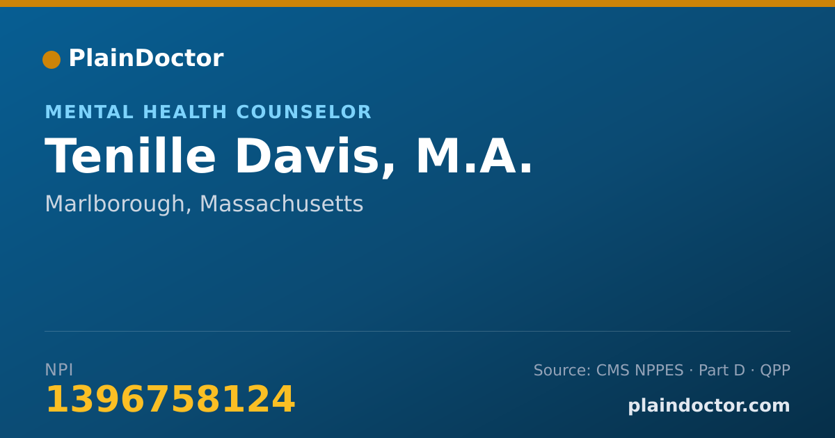 Shareable card for Tenille Davis, M.A. - Mental Health Counselor, Marlborough, MA