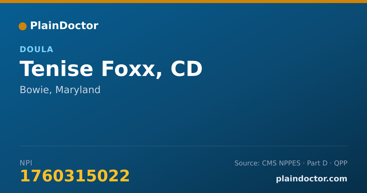 Shareable card for Tenise Foxx, CD - Doula, Bowie, MD