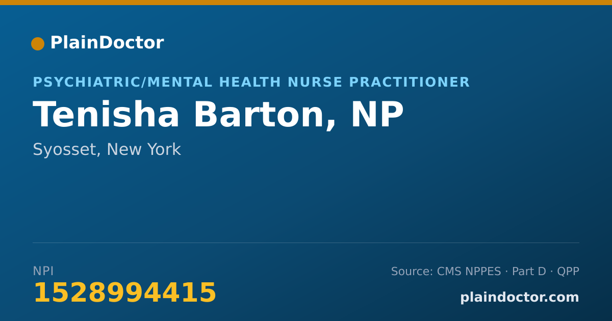 Shareable card for Tenisha Barton, NP - Psychiatric/Mental Health Nurse Practitioner, Syosset, NY