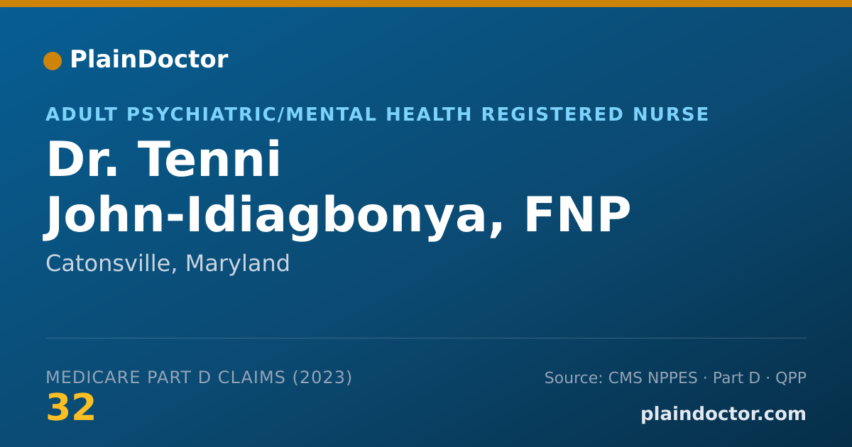 Shareable card for Tenni John-Idiagbonya, FNP PMHNP - Adult Psychiatric/Mental Health Registered Nurse, Catonsville, MD