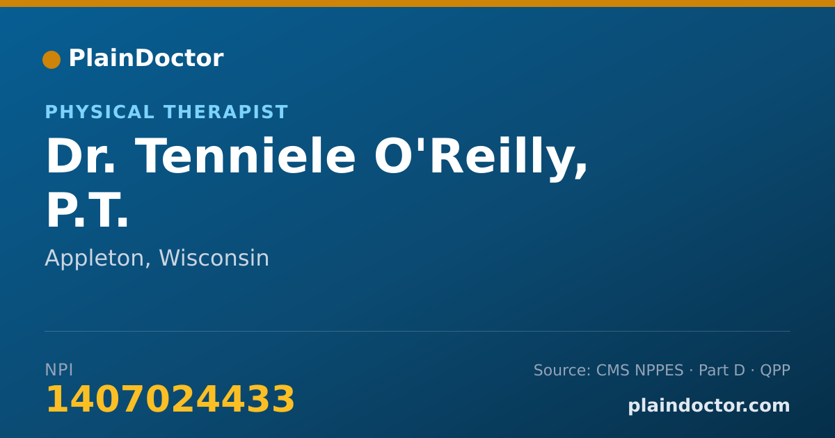 Shareable card for Tenniele O'Reilly, P.T. - Physical Therapist, Appleton, WI