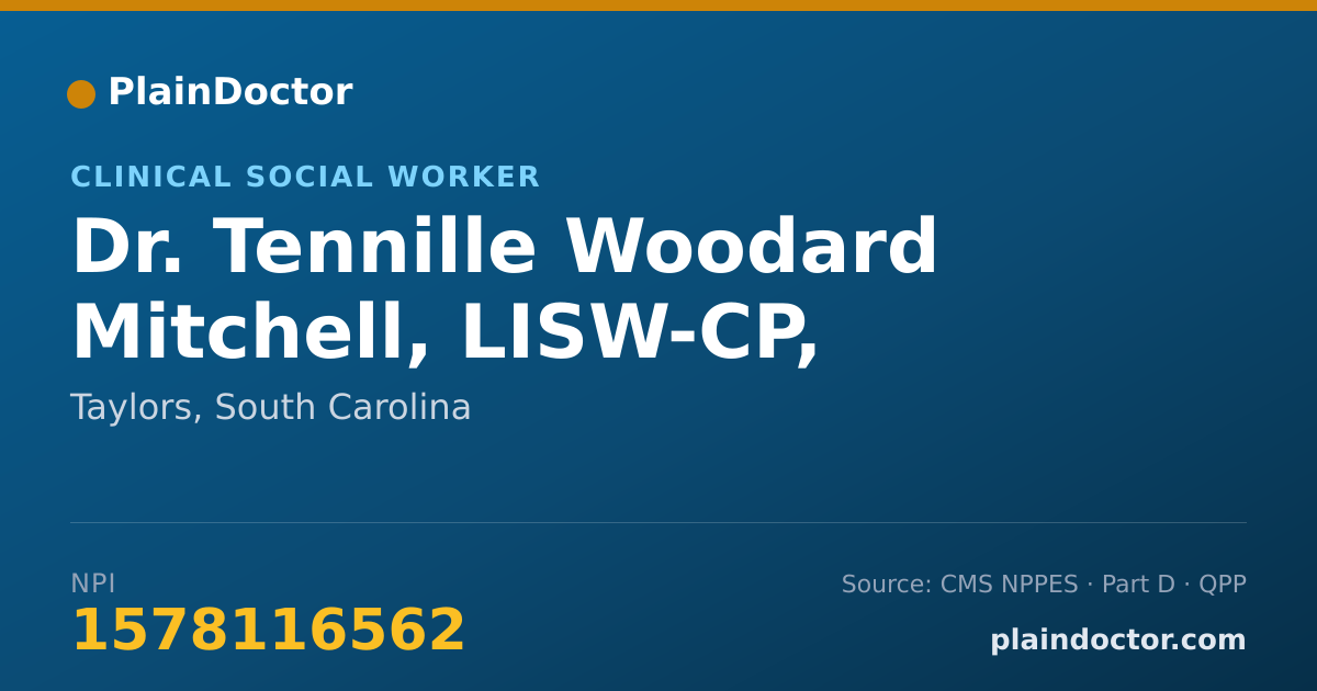 Shareable card for Tennille Woodard Mitchell, LISW-CP, LCSW - Clinical Social Worker, Taylors, SC
