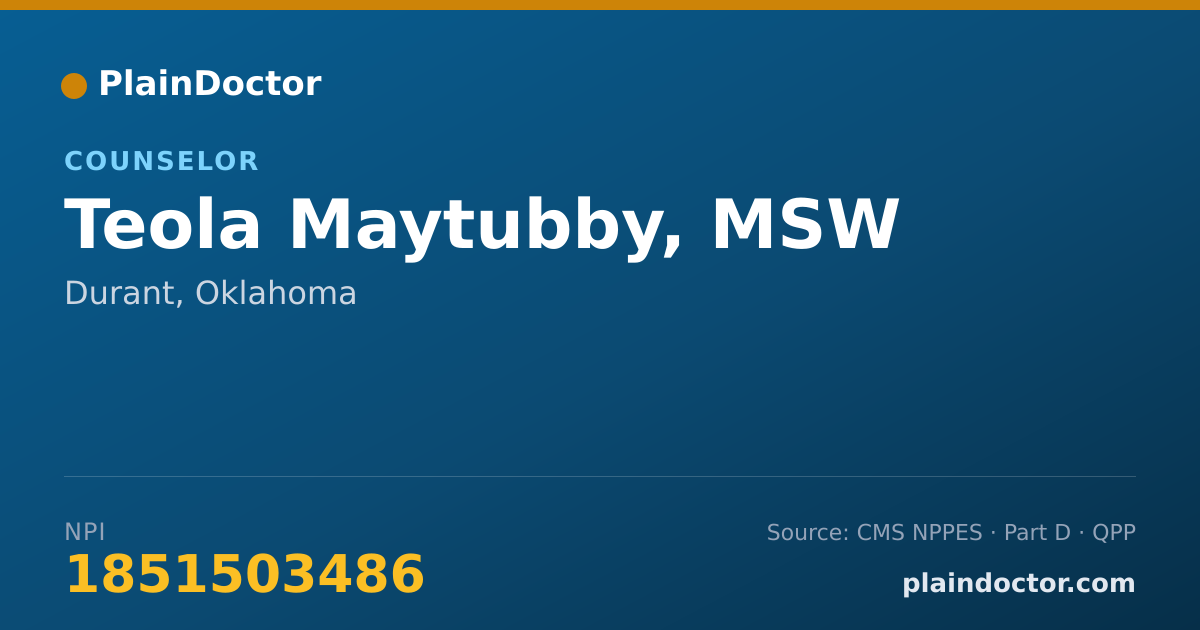 Shareable card for Teola Maytubby, MSW - Counselor, Durant, OK