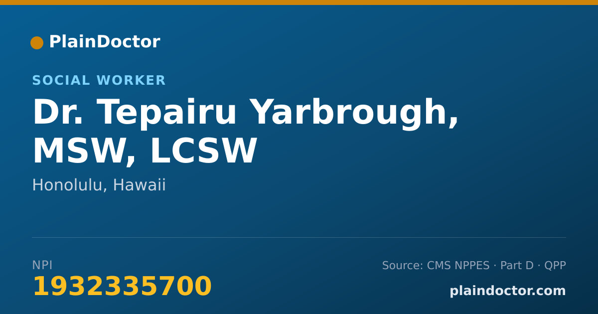 Shareable card for Tepairu Yarbrough, MSW, LCSW - Social Worker, Honolulu, HI