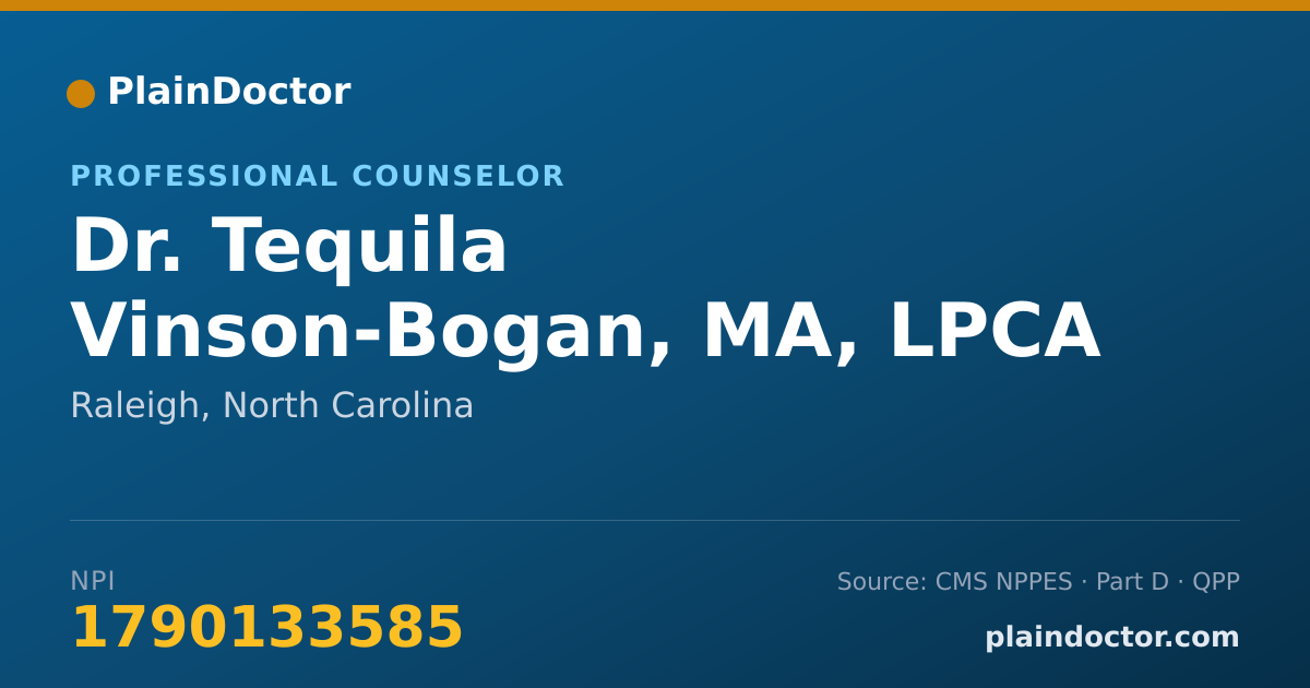 Shareable card for Tequila Vinson-Bogan, MA, LPCA - Professional Counselor, Raleigh, NC