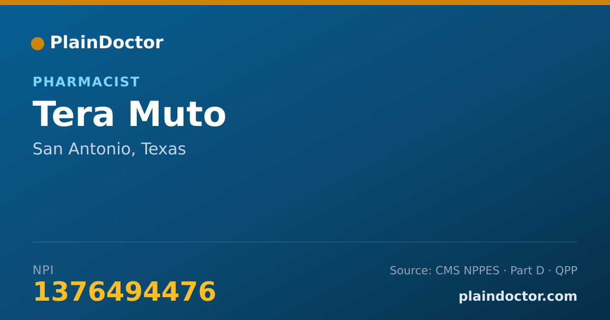 Shareable card for Tera Muto - Pharmacist, San Antonio, TX
