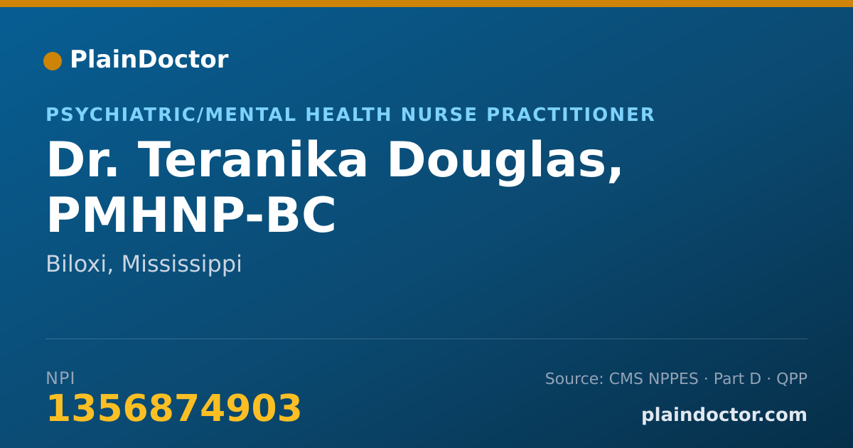 Shareable card for Teranika Douglas, PMHNP-BC - Psychiatric/Mental Health Nurse Practitioner, Biloxi, MS