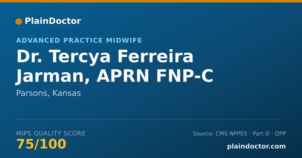 Shareable card for Tercya Ferreira Jarman, APRN FNP-C - Advanced Practice Midwife, Parsons, KS