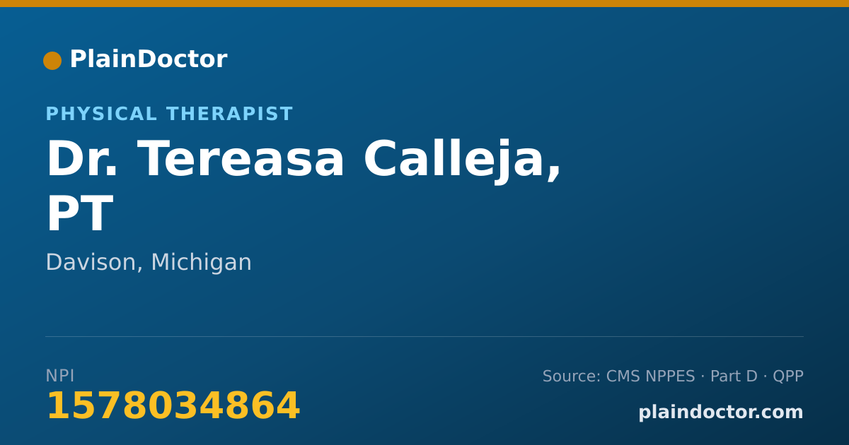 Shareable card for Tereasa Calleja, PT - Physical Therapist, Davison, MI