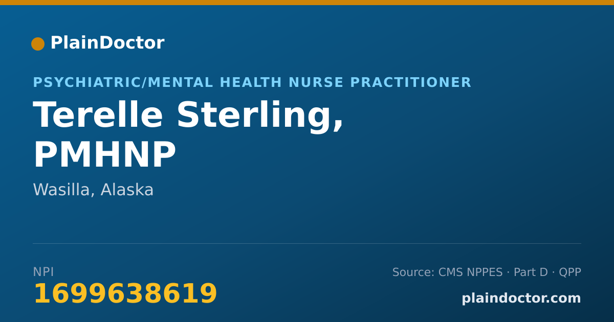 Shareable card for Terelle Sterling, PMHNP - Psychiatric/Mental Health Nurse Practitioner, Wasilla, AK