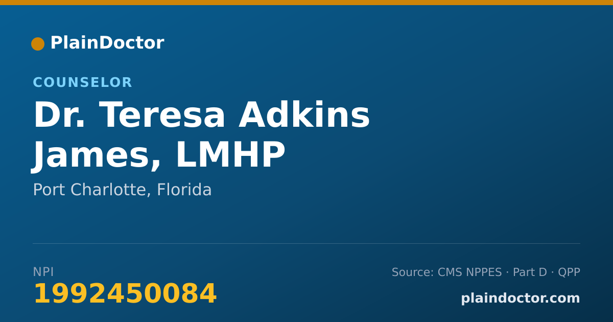 Shareable card for Teresa Adkins James, LMHP - Counselor, Port Charlotte, FL