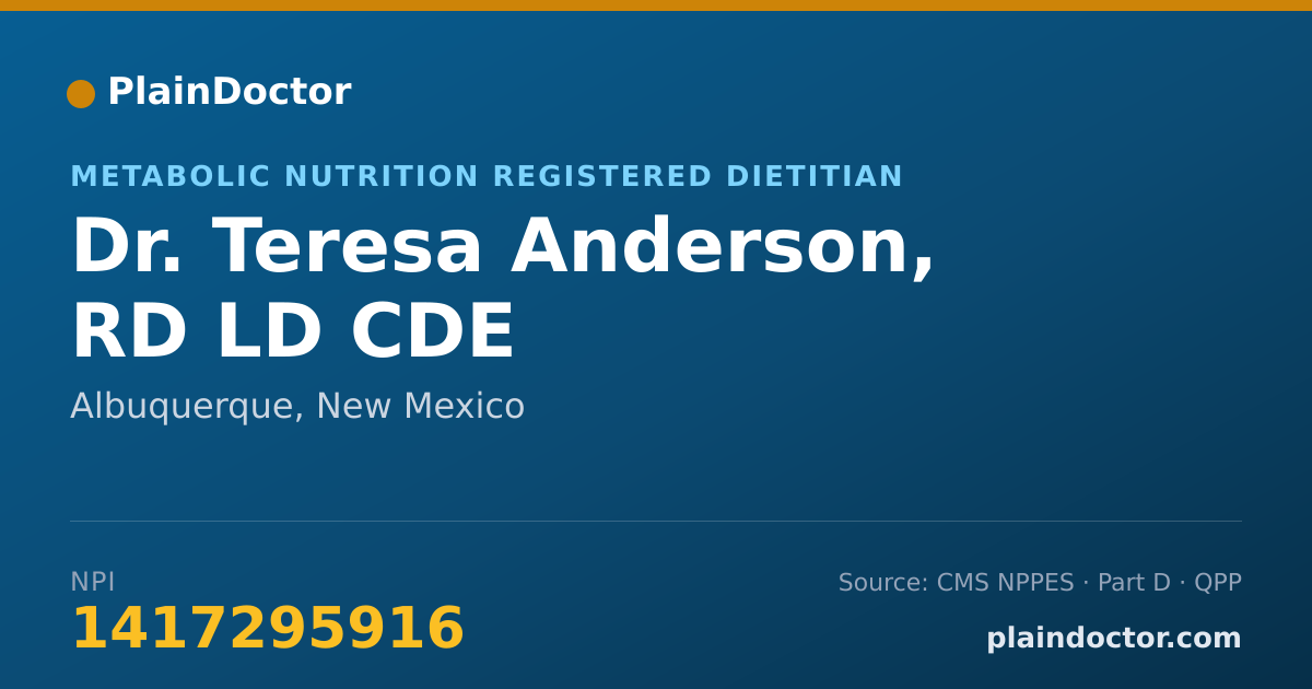 Shareable card for Teresa Anderson, RD LD CDE - Metabolic Nutrition Registered Dietitian, Albuquerque, NM