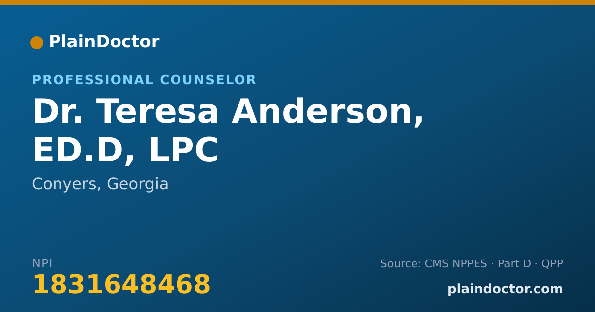 Shareable card for Teresa Anderson, ED.D, LPC - Professional Counselor, Conyers, GA