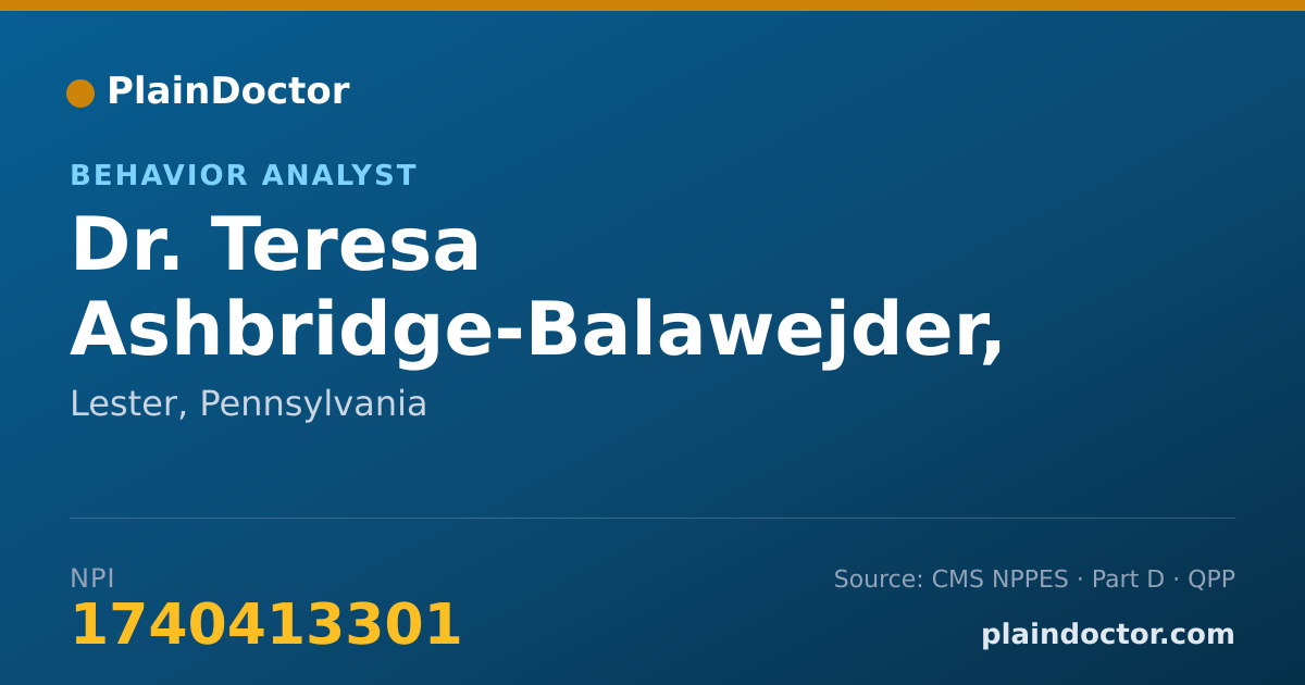 Shareable card for Teresa Ashbridge-Balawejder, BCBA, LBS - Behavior Analyst, Lester, PA