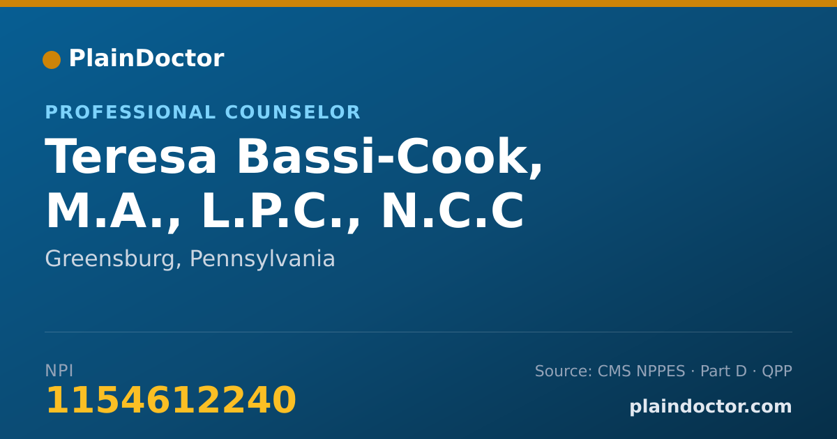 Shareable card for Teresa Bassi-Cook, M.A., L.P.C., N.C.C - Professional Counselor, Greensburg, PA