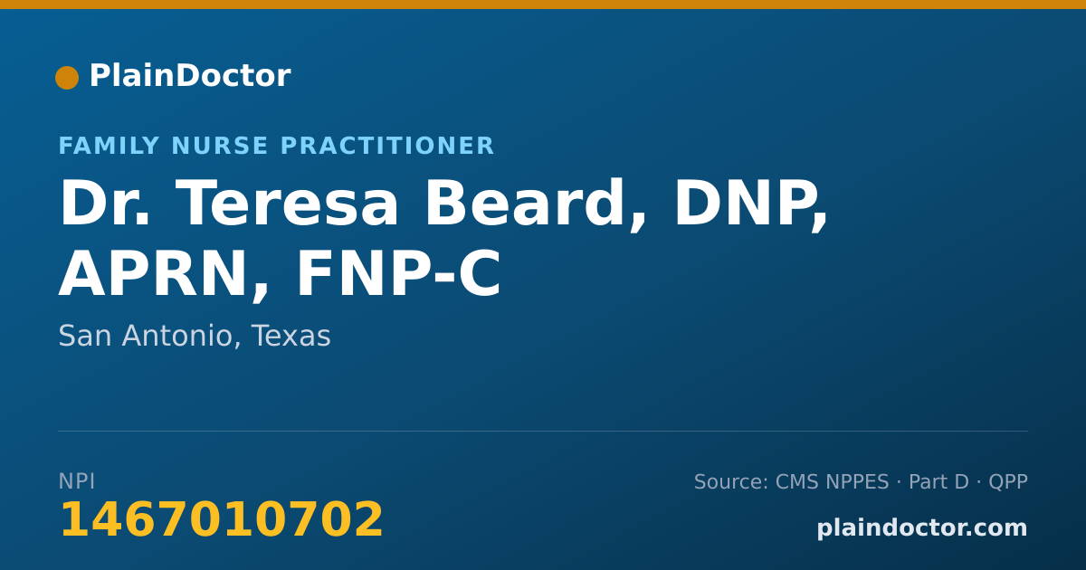 Shareable card for Teresa Beard, DNP, APRN, FNP-C - Family Nurse Practitioner, San Antonio, TX