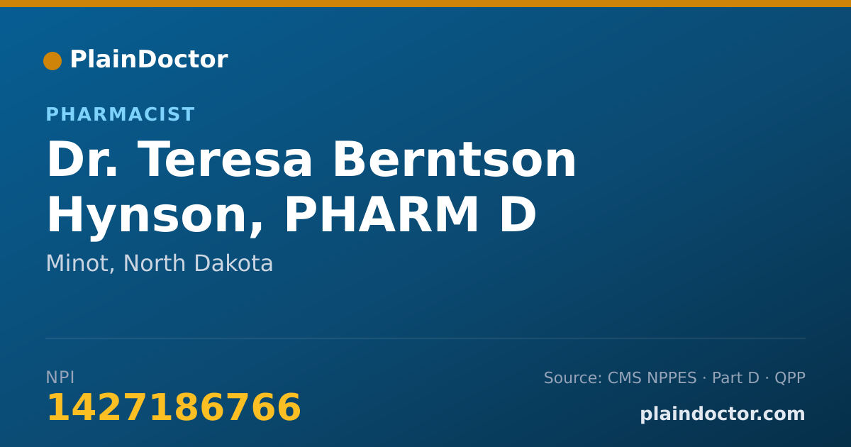 Shareable card for Teresa Berntson Hynson, PHARM D - Pharmacist, Minot, ND