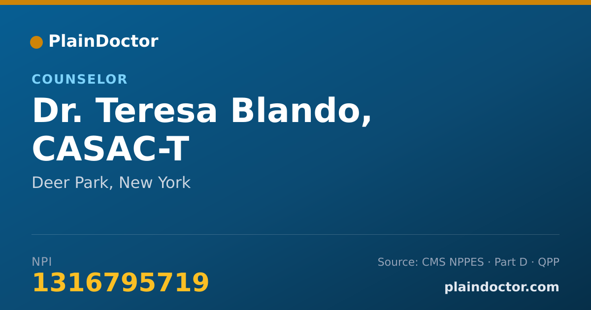 Shareable card for Teresa Blando, CASAC-T - Counselor, Deer Park, NY