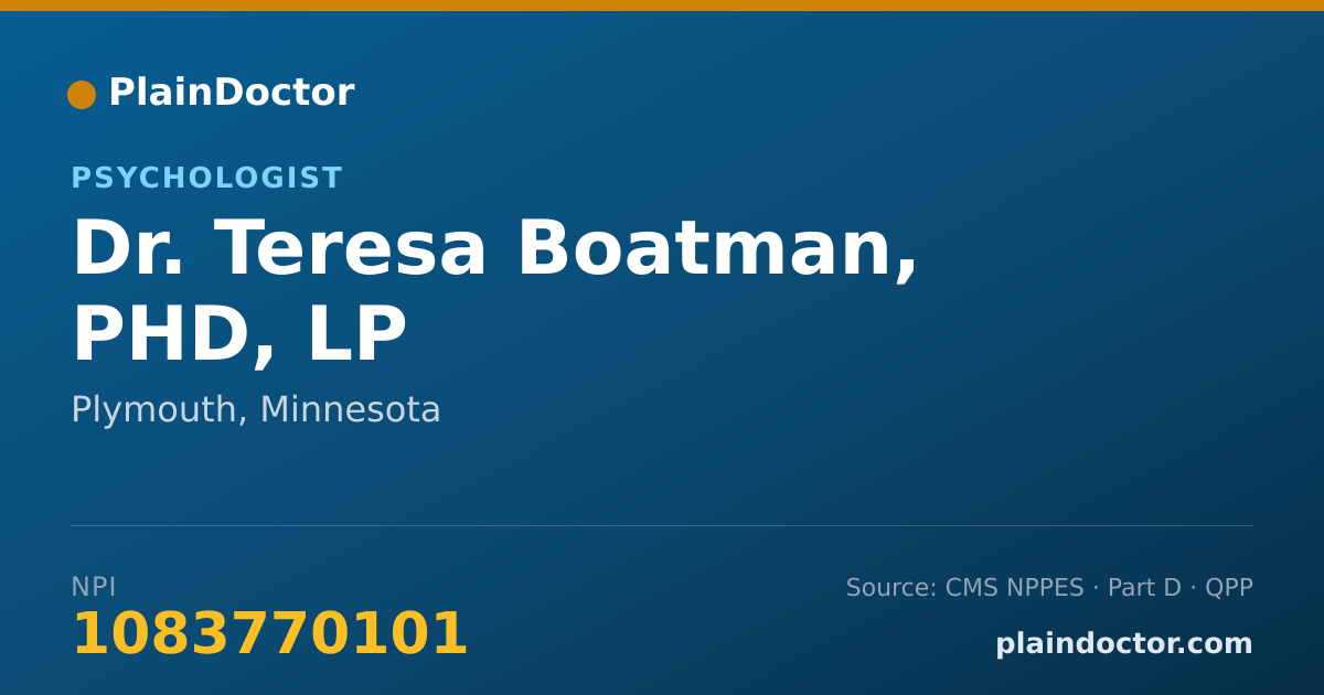 Shareable card for Teresa Boatman, PHD, LP - Psychologist, Plymouth, MN