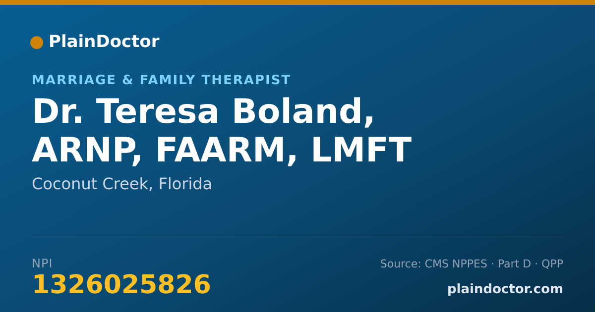 Shareable card for Teresa Boland, ARNP, FAARM, LMFT - Marriage & Family Therapist, Coconut Creek, FL