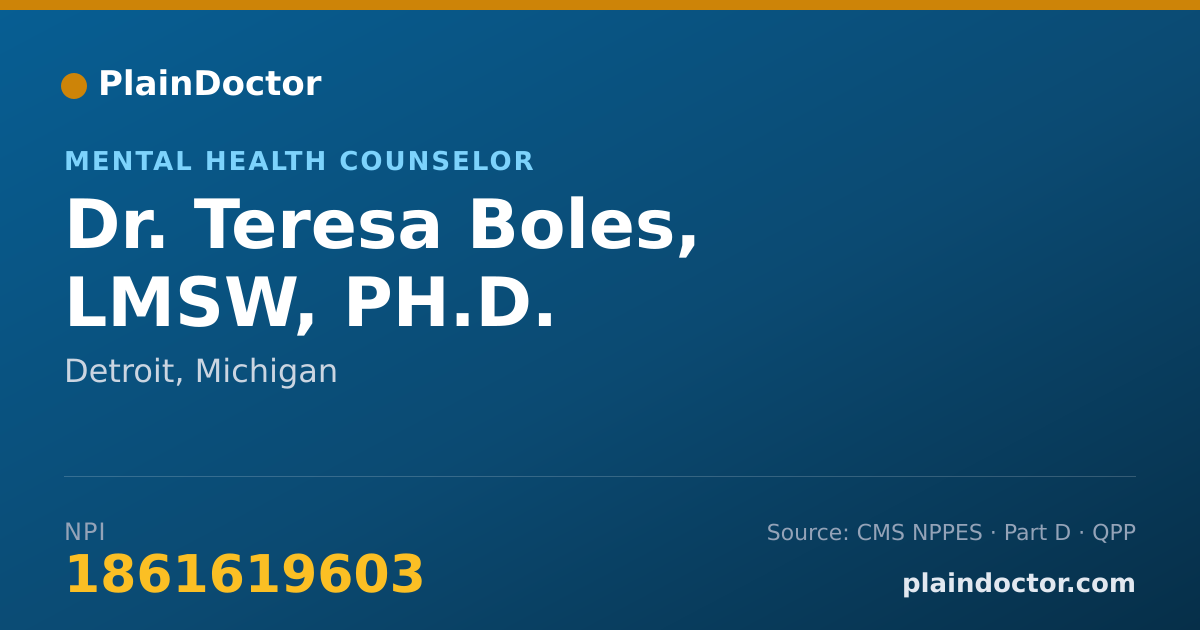 Shareable card for Teresa Boles, LMSW, PH.D. - Mental Health Counselor, Detroit, MI