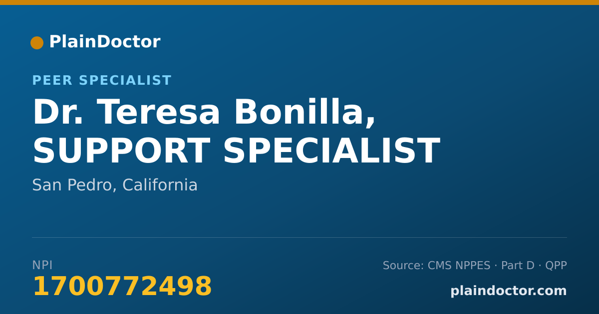 Shareable card for Teresa Bonilla, SUPPORT SPECIALIST - Peer Specialist, San Pedro, CA