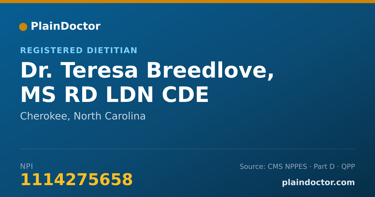 Shareable card for Teresa Breedlove, MS RD LDN CDE - Registered Dietitian, Cherokee, NC
