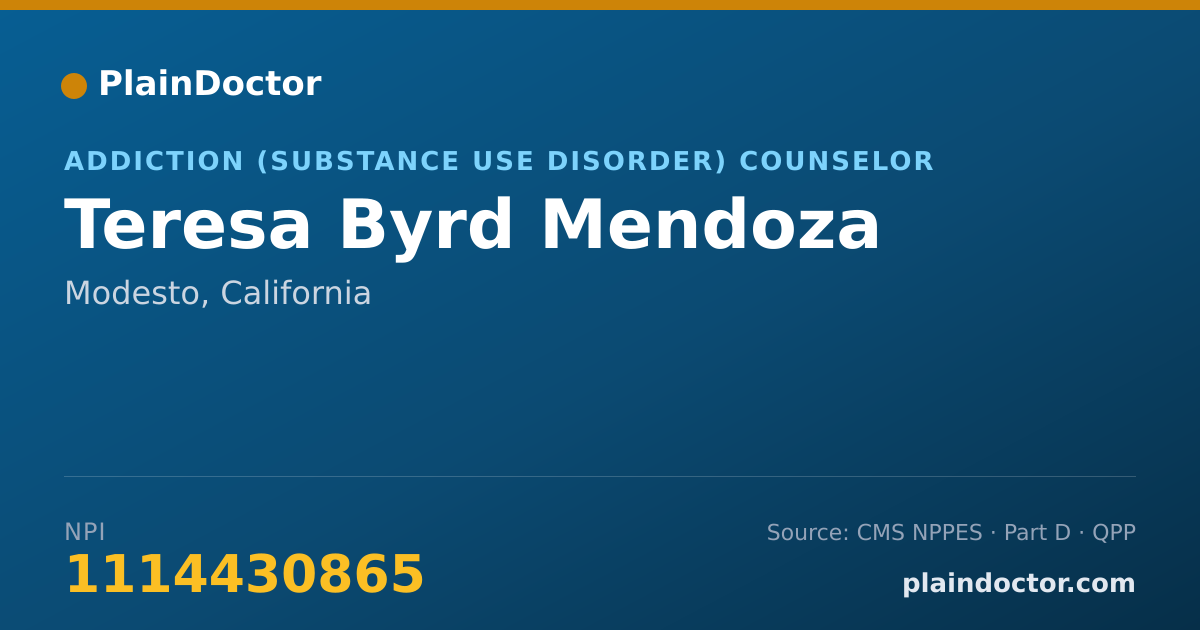 Shareable card for Teresa Byrd Mendoza - Addiction (Substance Use Disorder) Counselor, Modesto, CA