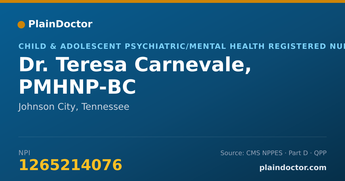Shareable card for Teresa Carnevale, PMHNP-BC - Child & Adolescent Psychiatric/Mental Health Registered Nurse, Johnson City, TN
