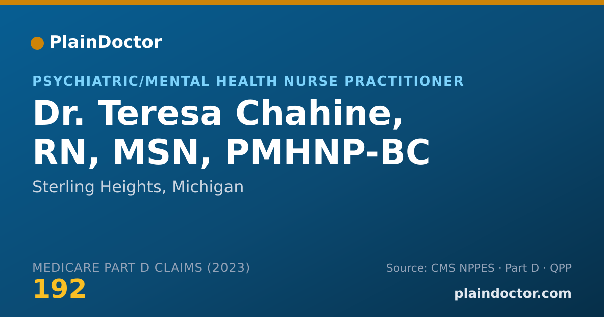 Shareable card for Teresa Chahine, RN, MSN, PMHNP-BC - Psychiatric/Mental Health Nurse Practitioner, Sterling Heights, MI
