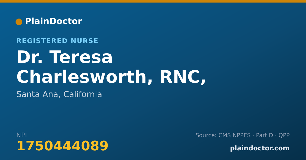 Shareable card for Teresa Charlesworth, RNC, MSN, FNP - Registered Nurse, Santa Ana, CA