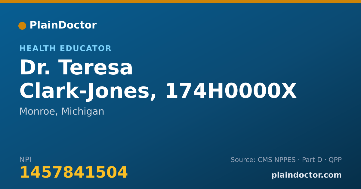 Shareable card for Teresa Clark-Jones, 174H0000X - Health Educator, Monroe, MI