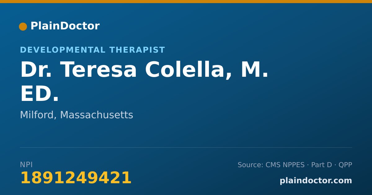 Shareable card for Teresa Colella, M. ED. - Developmental Therapist, Milford, MA